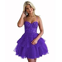 ZHengquan Spaghetti Straps Glitter Tulle Homecoming Dress Short Tiered Ruffles Formal Prom Dress Cocktail Gowns