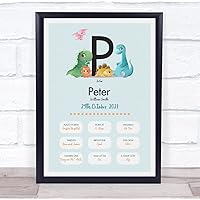 The Card Zoo New Baby Birth Details Christening Nursery Dinosaur Initial P Gift Print