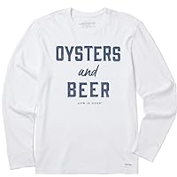 Life is Good - Mens Oysters and Beer Long Sleeve Crusher-Lite Tee, Color Cloud White, Size: Medium