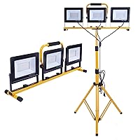 86 Inch 21000 Lumen Work Lights with Stand, 3 Adjustable Head LED Work Light, with Adjustable and Foldable Tripod Stand, Waterproof Lamp with Individual Switch with 6500 Kelvin Color Temperature