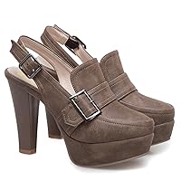 LEHOOR Women Vintage Platform Chunky Loafers Shoes Closed Round Toe High Block Heels Slingback Pumps Ankle Strap 4