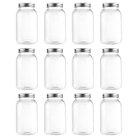 novelinks 32 OZ Clear Plastic Mason Jars with Lids - Dishwasher Safe Plastic Mason Jars 32 OZ Plastic Jars with Lids for Kitchen & Household Storage (12 Pack) (Silver)