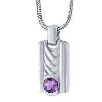 Peora Amethyst Chevron Pendant Necklace for Men in Sterling Silver, Round Shape, Brushed Finished, with 22-Inch Italian Chain