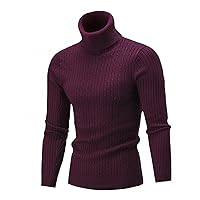 Slim Fit Turtleneck Sweaters for Men Cable Knit Thermal Pullover Sweaters Casual Ribbed Pullover High Neck Sweater