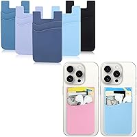 Phone Wallet Stick on,7Pack Phone Card Holder for Back of Phone Case,Silicone Sticky Credit Card Holder for Cell Phone Double Pocket Sticker All Smartphones—Navy,Sierra,Pastel,Blue,Black,Pink
