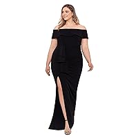 Xscape Women's Plus Size Long Off The Shoulder Scuba Crepe Dress