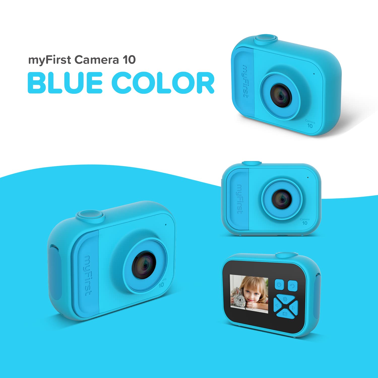 myFirst Camera 10 - Digital Camera for Boys Girls Age 4-9 5MP Video Photo 32GB with Tripod Screw Adapter Suitable for Birthday Gift (Blue)
