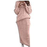 Women 2 Piece Sweater Sets Loose Crewneck Knit Tops Matching Maxi Knitted Skirts Fashion Lounge Sweaters Outfits