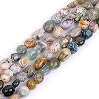 GEM-Inside Natural 6x9mm Ocean Jasper Gemstone Freeform Beads Energy Stone Loose Beads for Bracelet Jewelry Making Jewelry Beading Supplies for Women 15