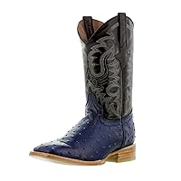 Texas Legacy Mens Blue Western Leather Cowboy Boots Ostrich Quill Print Square