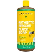 Skin Care, Authentic African Black Soap, All in One Body Wash, Face Wash, Shampoo & Shaving Soap with Fair Trade Shea Butter, Peppermint 32 Fl Oz
