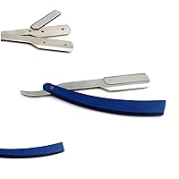 Blue Straight Barber Edge Steel Razor Folding Shaving Knife Double With 11 Blades Razors