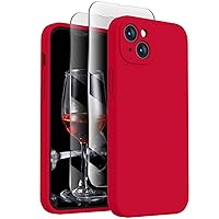 FireNova Designed for iPhone 13 Case, Silicone Upgraded [Camera Protection] Phone Case with [2 Screen Protectors], Soft Anti-Scratch Microfiber Lining Inside, 6.1 inch, Deep Red