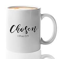 Christian Coffee Mug - Chosen 1 Ppeter 2:9 - Power In Praye Bible Motivational Chruch God Religious Blessed Jesus Parent 11oz White