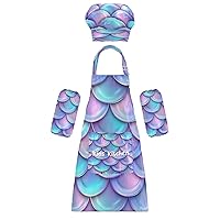 Colorful Scales 3 Pcs Kids Apron Toddler Chef Painting Baking Gardening (with Pockets) Adjustable Artist Apron for Boys Girls-S