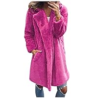 Womens Winter Warm Long Sleeve Coat Faux Fur Turn Down Collar Overcoat Plus Size Fluffy Sweater Top Jacket Leopard