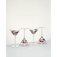 Martini Glasses Hand Painted Dry Cocktail 12 oz RED LINE Sagrada Stunning Gift Drinkware Birthday Present (Set 4)