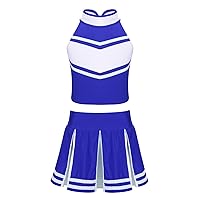 Girls Cheer Leader Costume High Neck Crop Top and Pleated Mini Skirt Cheerleading Dance Dress Cosplay Uniform Outfit
