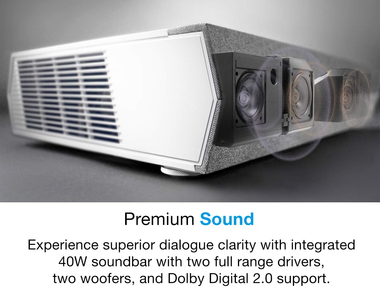 Optoma CinemaX P2 White Smart 4K UHD Laser Projector for Home Theater | 3000 Lumens Superior Image with Laser & 6-Segment Color Wheel | Ultra-Short Throw | Built-In Soundbar | Works w/ Alexa & Google