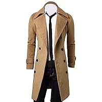 Mens Wool Blend Double Breasted Overcoat Winter Slim Fit Long Trench Coat Classic Lightweight Business Pea Jacket