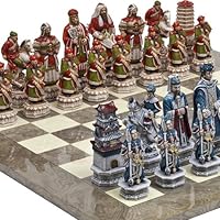 Great Wall of China Luxury Chessmen from Italy & Greenwich Street Chess Board Giant Size: King 5 3/4