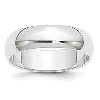 Jewels By Lux Solid Platinum 6mm Half Round Featherweight Wedding Ring Band Available in Sizes 5 to 7 (Band Width: 6 mm)