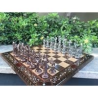 Large Chess Set for Adult Ancient Egyptian Chess Figures Handmade Gold Chess Pieces and Solid Inlaid Wooden Chess Board Gift Idea for Dad, Husband, Anyone for Birthday