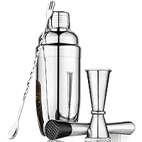 Cocktail Shaker Set Bartender Kit - Martini Mixer with Built-in Strainer Stainless Steel Bar Essentials
