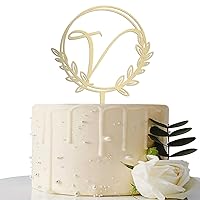 Personalized Initial Letter V Golden Cake Topper Wooden Cake Decoration Wreath Cake Topper Perfect for Birthday Rustic Wedding Anniversary Keepsake Party Decoration
