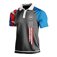 Mens Polo Shirt Quick Dry Raglan Sleeve 4th of July 1778 Printed Shirt Stars and Strips Lightweight Pullover