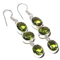 Gift For Girls! Green Amethyst Quartz HANDMADE Jewelry Sterling Silver Plated Earring 2.5