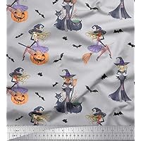 Soimoi Cotton Cambric Grey Fabric - by The Yard - 42 Inch Wide - Magic Potion, Bat & Witch Halloween Textile - Enchanting and Playful Patterns for Halloween Celebrations Printed Fabric