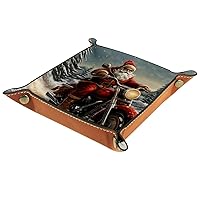 Cool Santa Motorcycle Microfiber Leather Jewelry Valet Tray for Women Storage Tray-Office Desk Tray Bedside Caddy Storage Organizer for Wallet Key Watch Phone Jewelry(20.5X20.5CM)