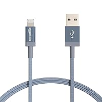 Amazon Basics 2-Pack USB-A to Lightning Charger Cable, Nylon Braided Cord, MFi Certified Charger for Apple iPhone 14 13 12 11 X Xs Pro, Pro Max, Plus, iPad, 3 Foot, Dark Gray