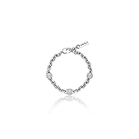 Rhodium Plated Bracelet - Cubic Zirconia Ball with Link Chain Combination Adjustable Bracelet - Elegant Gift for Women Girls, Luxury Jewelry Made in Korea