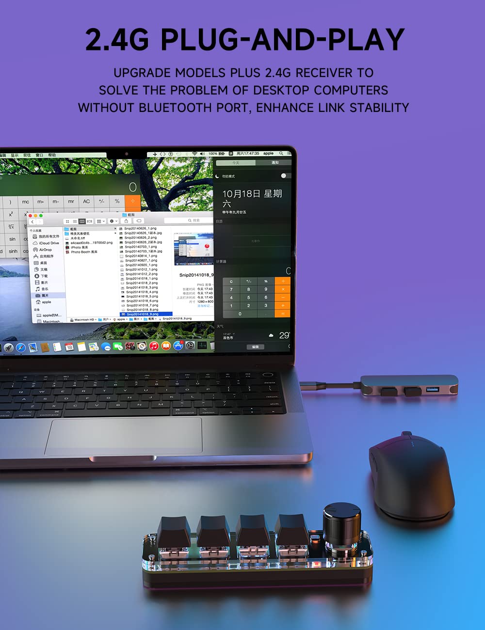 BRIMFORD USB Mini 4-Key Keypad, 2.4G Programming Macro Pad with Knobs, RGB Keypad for OSU HID Standard Keyboard, Hot-Keys One-Handed Mechanical Gaming Keyboard (4Key 2.4G)
