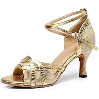 Heeled Sandals for Women Women' s Latin Dance Shoes, Salsa Party Wedding Ballroom Dancing Shoes (Color : Gold 7 5cm, Size : 5 UK)