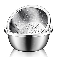 Joyoldelf Stainless Steel Rice Washing Bowl & Mixing Bowls, Heavy Duty 3.5-Qt Colander and Kitchen Strainer with Basin for Rice, Vegetable, Fruits, Salad Mixing, Food Washing, Dishwasher Safe