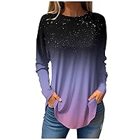 Long Sleeve Tee Shirts For Women Fall Casual Long Sleeve Shirts Sweatshirt Gradient Printed Top Pullover