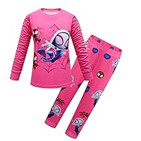 Girls Pajamas Set Spidey Gwen Princess 2Pcs Soft Sleepwear Kids Long Sleeve Homewear Child Pjs Set Cartoon Nighties (as1, age, 3_years, 4_years, Red)