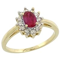 14K White Gold Enhanced Genuine Ruby Flower Diamond Halo Ring Oval 6X4mm, sizes 5 10