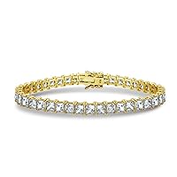 Amazon Collection Yellow Gold Plated Silver Princess-Cut Tennis Bracelet made with Infinite Elements Cubic Zirconia (5mm), 7.25