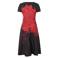 Summer Dress for Women Floral Print Elegant Short Sleeve Flowy Maxi Long Dress Casual Fashion Party Daily Dress