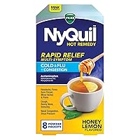 NyQuil Hot Remedy Powder Drink Mix, Rapid Relief Cold & Flu + Congestion, Honey Lemon Flavor, 8 Count