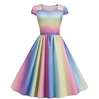 Women's Cocktail Party Dress Cap Sleeve 1950 Retro Swing Dress with Pockets Vintage Rockabilly Prom Swing Dresses