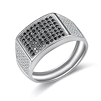 Micro Pave Setting Black Onyx CZ Ring for Men Women White Gold Plated Jewelry