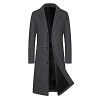 INVACHI Men's Long Pea Coat Single Breasted Casual Cotton Blend Trench Coat Overcoat Jacket