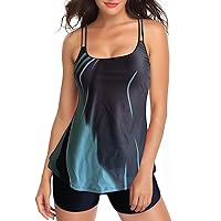 Tankini Swimsuits for Women Modest Swim Tank Top with Boyshort 2 Piece Swimwear Loose Fit Flowy Athletic Bathing Suit