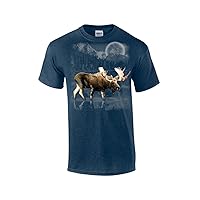 Moose Wilderness Moonlight & Mountains Short Sleeve T-Shirt-Heather Navy-XL