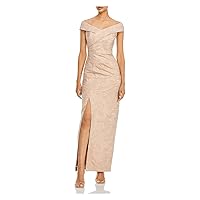 AIDAN MATTOX Womens Gold Pleated Zippered Slitted Lined Cap Sleeve Off Shoulder Full-Length Evening Sheath Dress 6